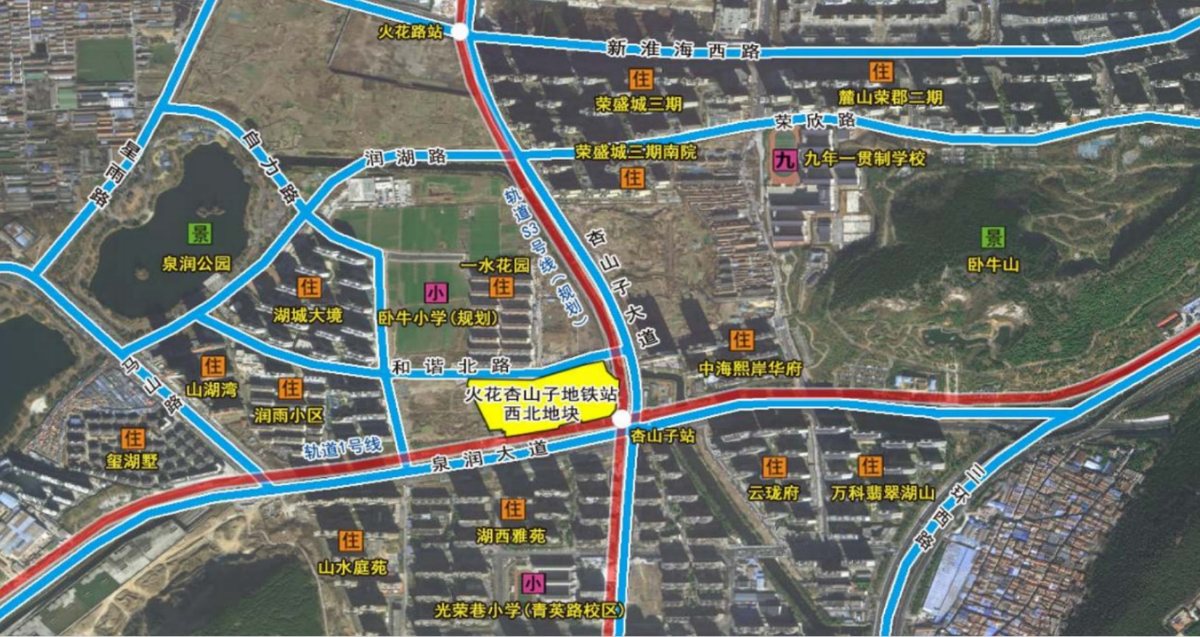 区位示意 —— 泉润公园、卧牛山双公园环绕,学校与商业分布周边